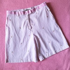 Vintage Preppy Strawberry Print Pastel Seersucker Khaki Shorts